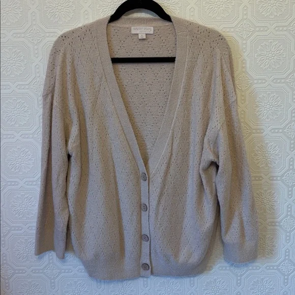 Barefoot Dreams® Diamond Pointelle Cardigan in Chai Size XL - Picture 2 of 5